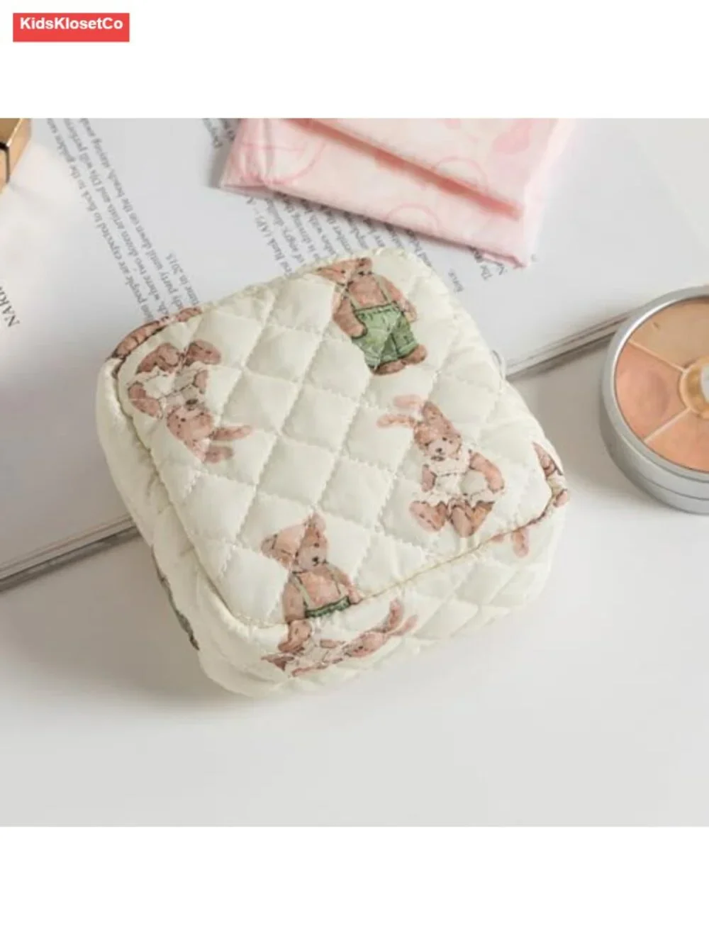 Quilted Cotton Makeup Bag 2-Pack with Compartments, Travel Toiletry Organizer